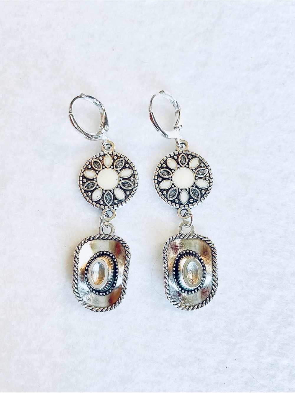 Southern Earrings Western Silver Cowboy Hat Cowgirl Hat Dangle